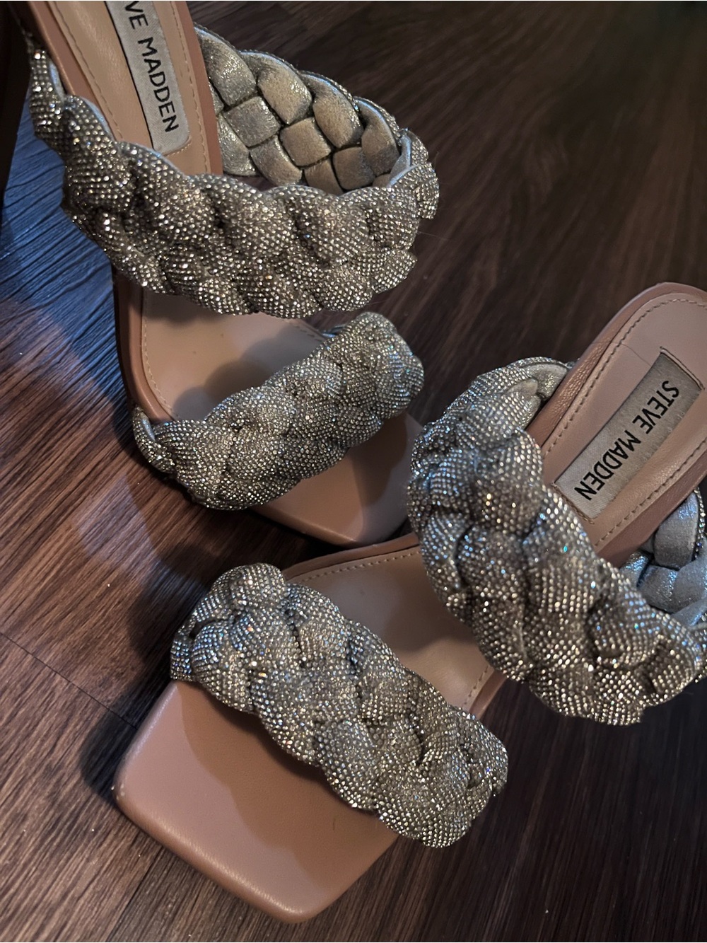 Steve Madden Metallic Silver Braided Slide Heels